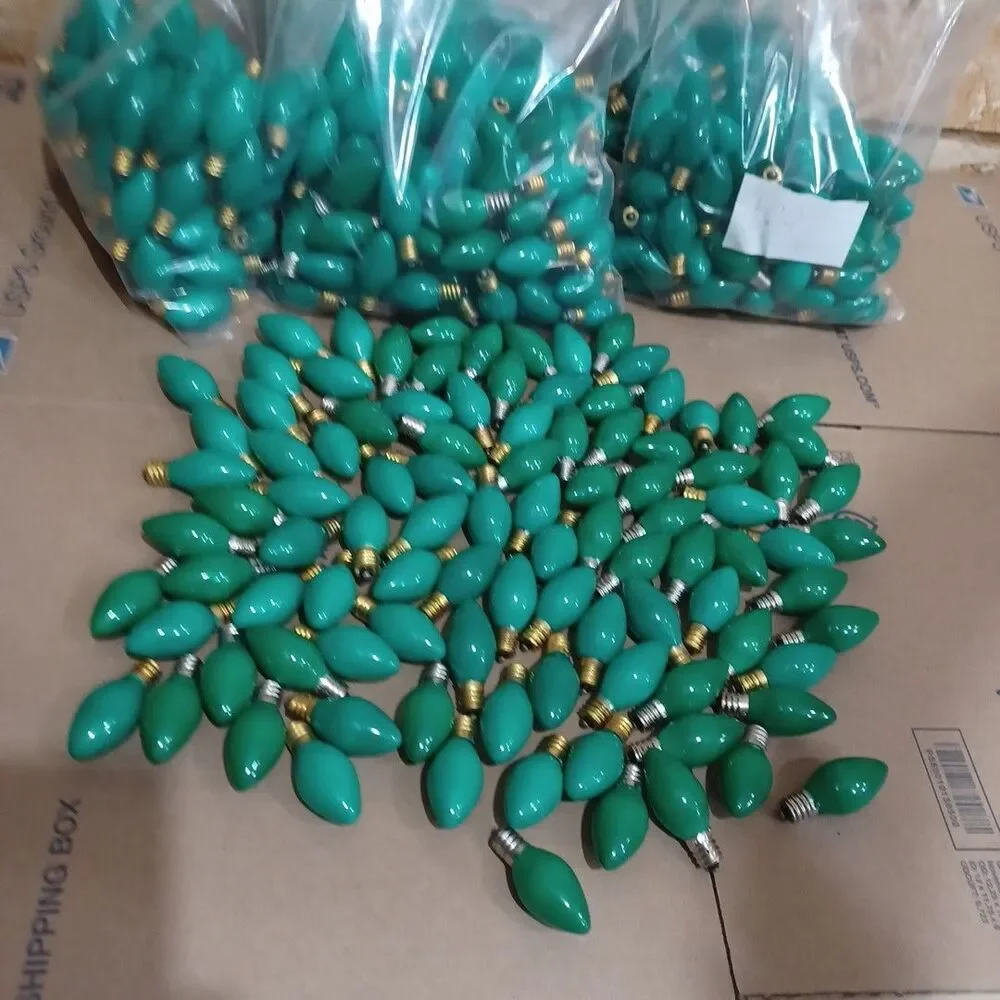 Lot 100 Green Christmas Light Bulbs - C7  Light Show Outdoor Indoor